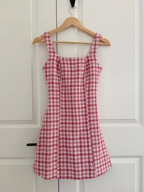 Ahiri Back Zip Mini Dress in Pink Houndstooth